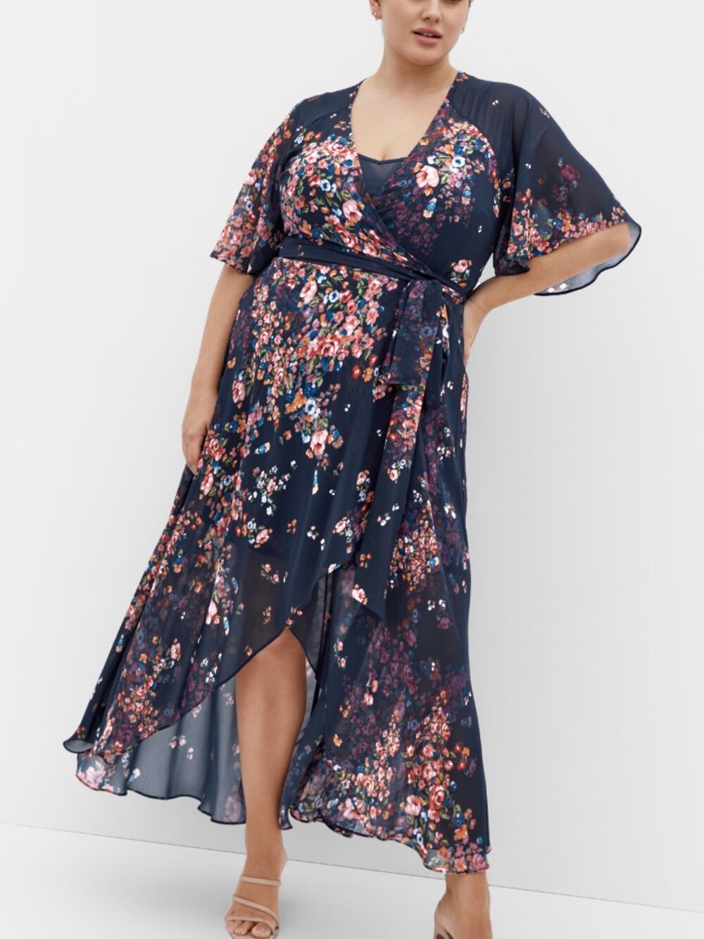 Jessica London blue floral dress 26w 3x/4x plus size butterfly sleeves